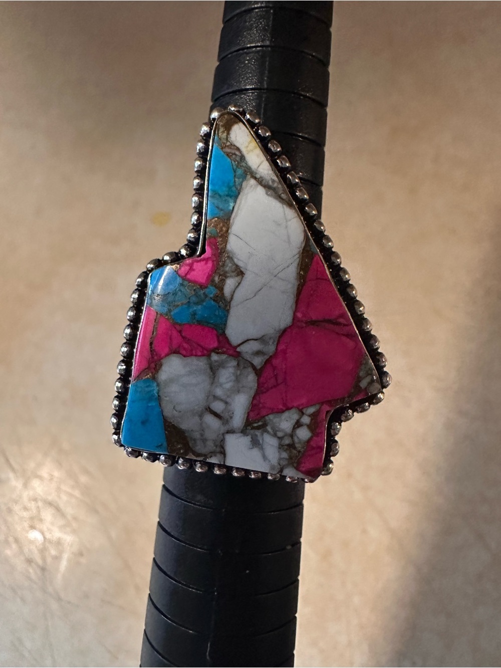 Cotton Candy and Turquoise Statement Southwestern Silver Ring